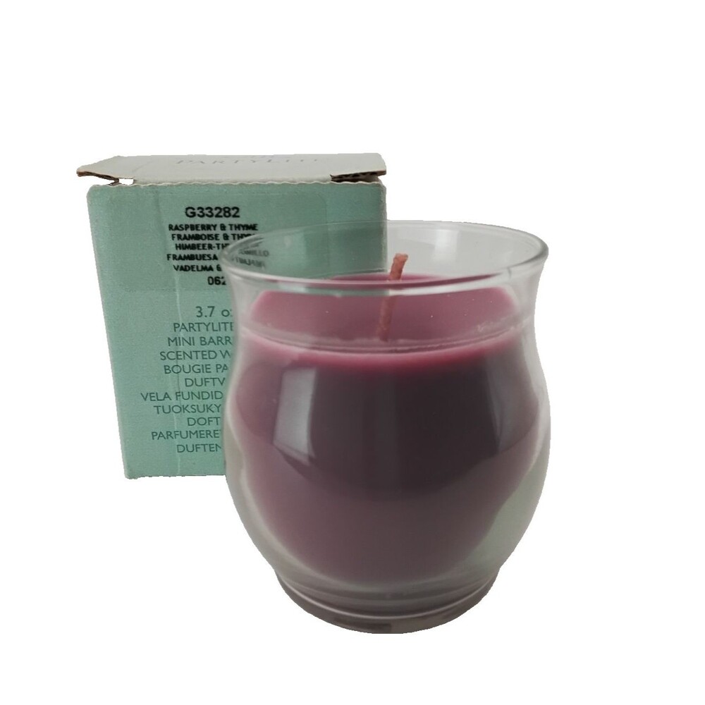 PartyLite Mini Barrel Glass Jar Candle Bestburn 3.7oz Raspberry & Thyme G33282